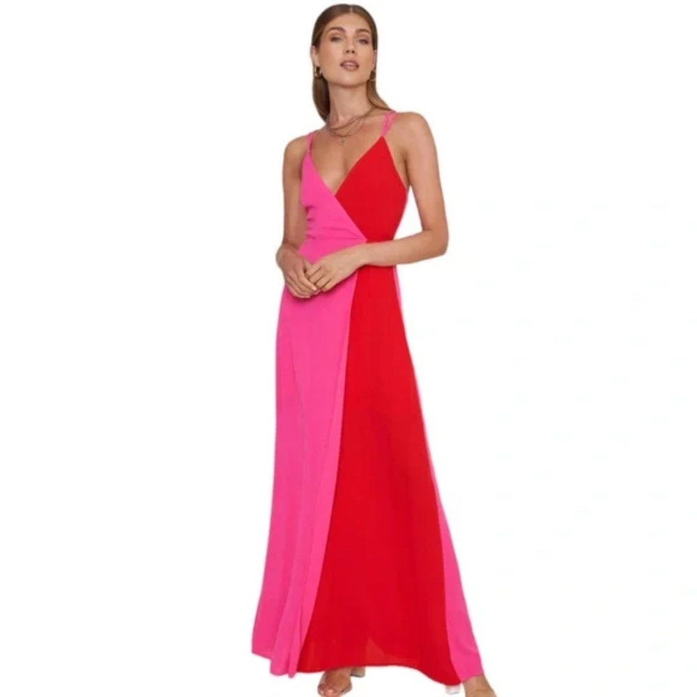 NWOT Red and Pink Color Block Maxi Dress